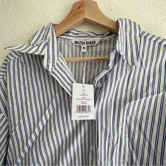 Walter Baker Vivian Striped Cotton Poplin Shirt Blue White Stripes Medium NWT - Picture 8 of 10